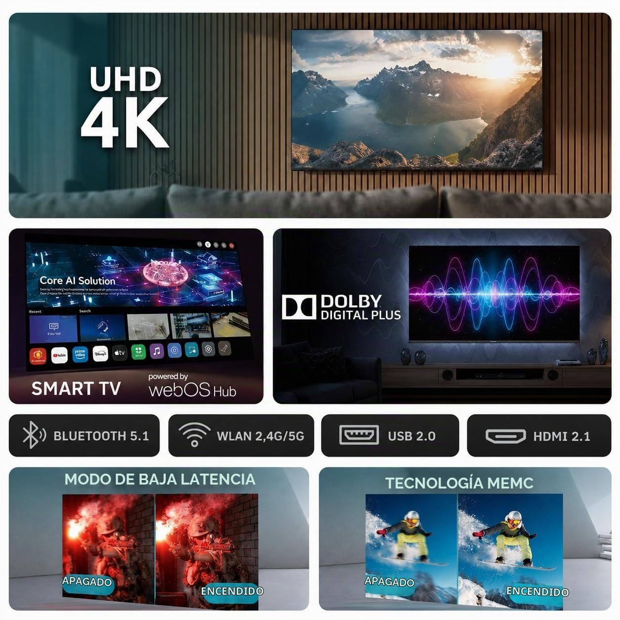Nilait Prisma Smart TV 43 Pulgadas, 4K UHD LED, WebOS, HDR, WiFi, Control por Voz, Televisor 4K, Ultra HD