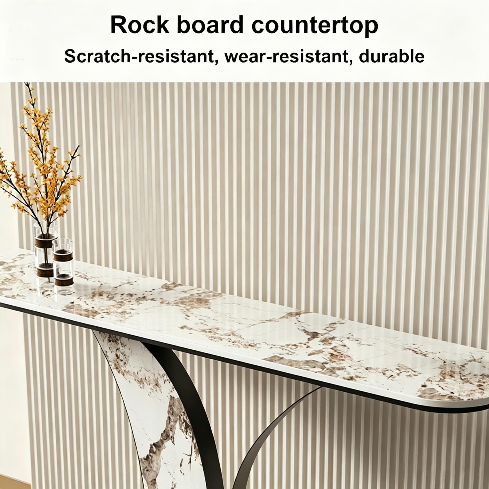 Console Meuble Entree Structure en Métal Léger et Luxueux Table D'entrée Consoles Arrondies avec Plateau en Pierre pour Couloir, Chambre, Salon(White,80 * 30 * 80cm)