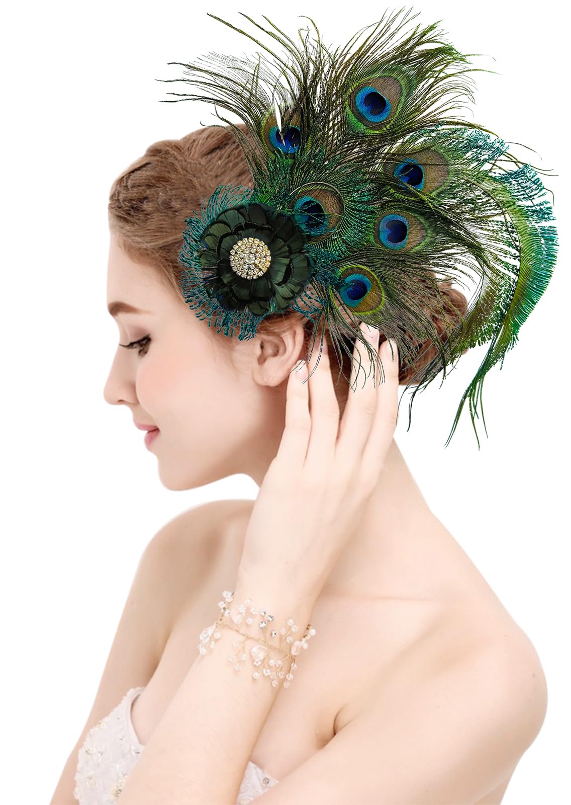 Z&X Peacock Feather Fascinator Hair Clip Vintage Wedding Tea Party Derby Hats 1920s Feathers Headpiece 15c Feather