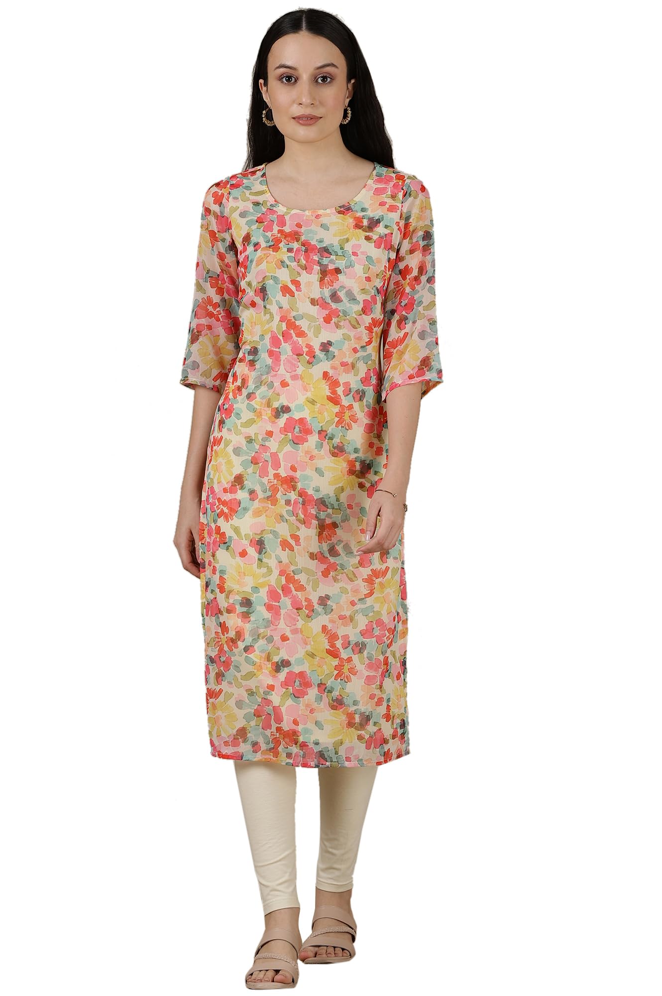 Aurelia Women's Polyester Regular Fit Regular Kurta in neutral