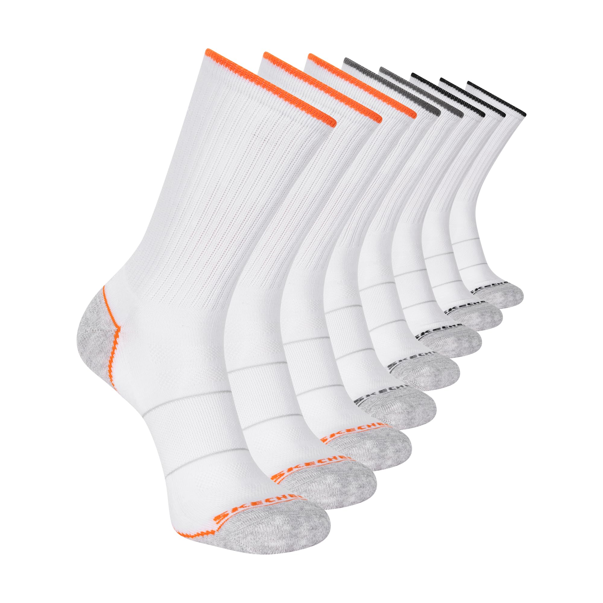 Skechers Men's 8-Pack Work Collection Crew Socks, Extended Cushion & Mesh Ventilation, White/Opulent Garden, 10-13