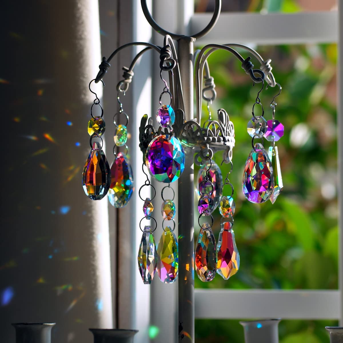 H&D HYALINE & DORA Lot de 12 prismes œil de cheval en cristal Feng Shui Multicolore 38 mm