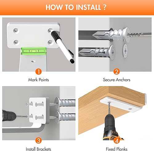 Miniatura 5 de Soporte de estante, soporte flotante de 6 pulgadas, paquete de 6 soportes de estante resistentes, soportes de estante de pared de metal con 15