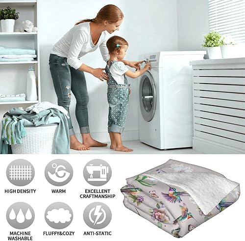 Miniatura 7 de Manta de colibrí con diseño de mariposas y colibríes, para mujeres y niñas, regalos de colibríes para amantes de los pájaros, manta de flores para