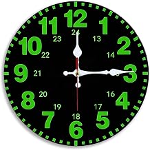 Glow-in-the-Dark 24-Hour Military Time Clock 2D Art Print Silent Wall Clock, 10/12 Inch, Battery Operated No Battery, Home Bedroom Office Decor