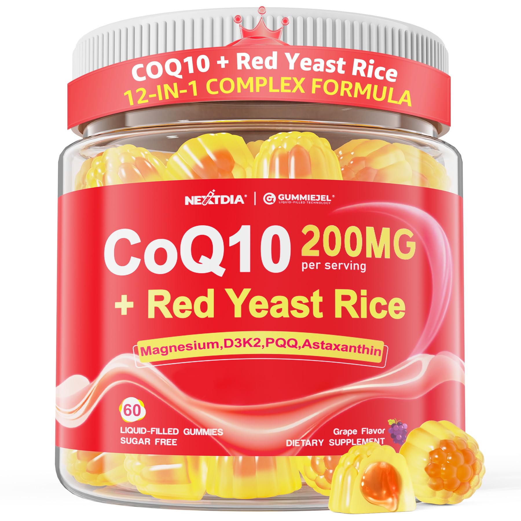 Red Yeast Rice Gummies 600mg & CoQ10 200mg 60 Count