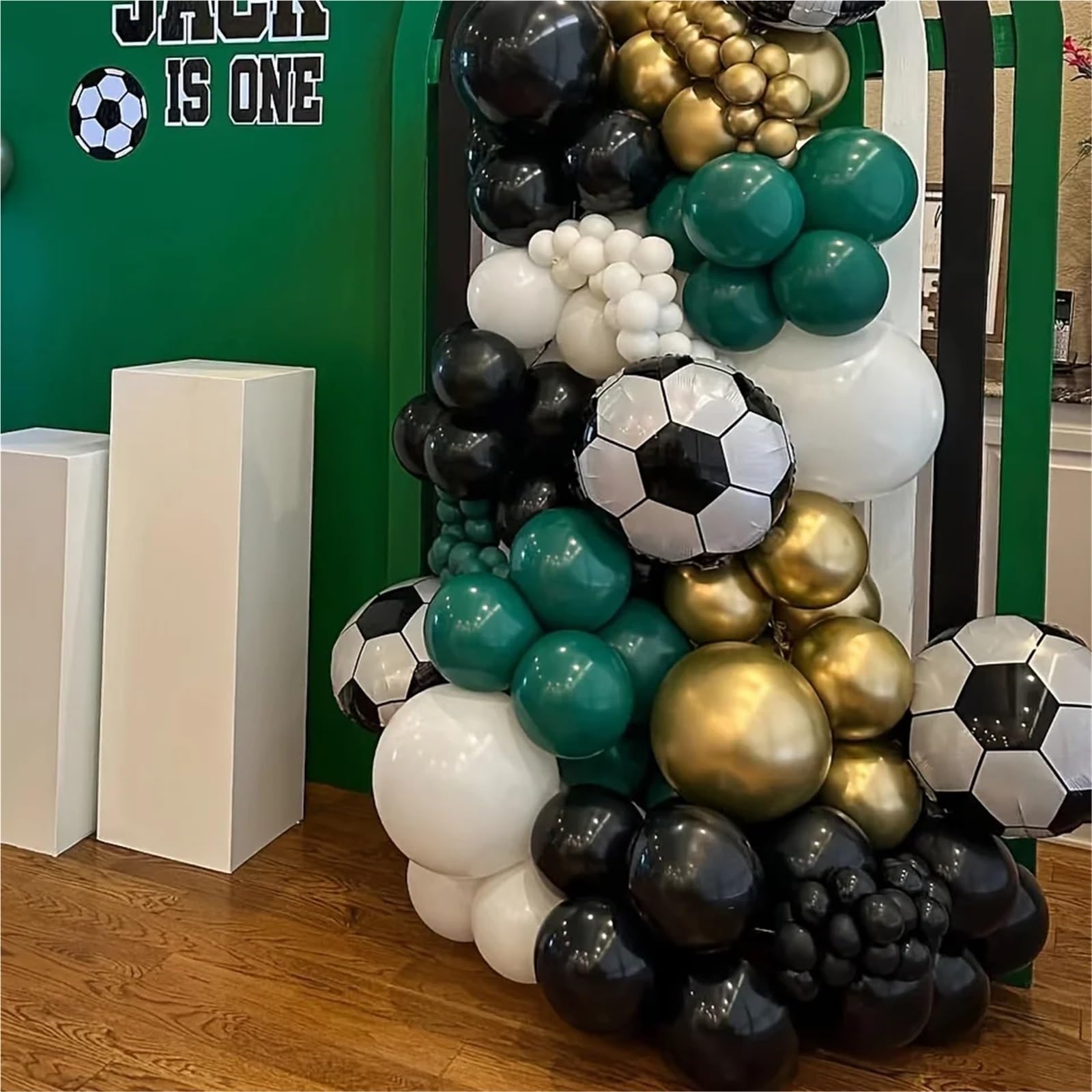 128 Uds. Globos temáticos de fútbol Kit arco guirnalda verde blanco negro, globo decoración Fiesta Temática deportiva cumpleaños for niños para Fiestas