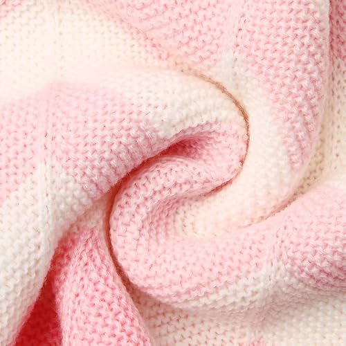 Miniatura 5 de Cozyholy Manta de bebé tejida con cheurón rosa, suave, para cuna, para bebé, bebé, manta para envolver al bebé, para niños y niñas, 40 x 30 pulgadas