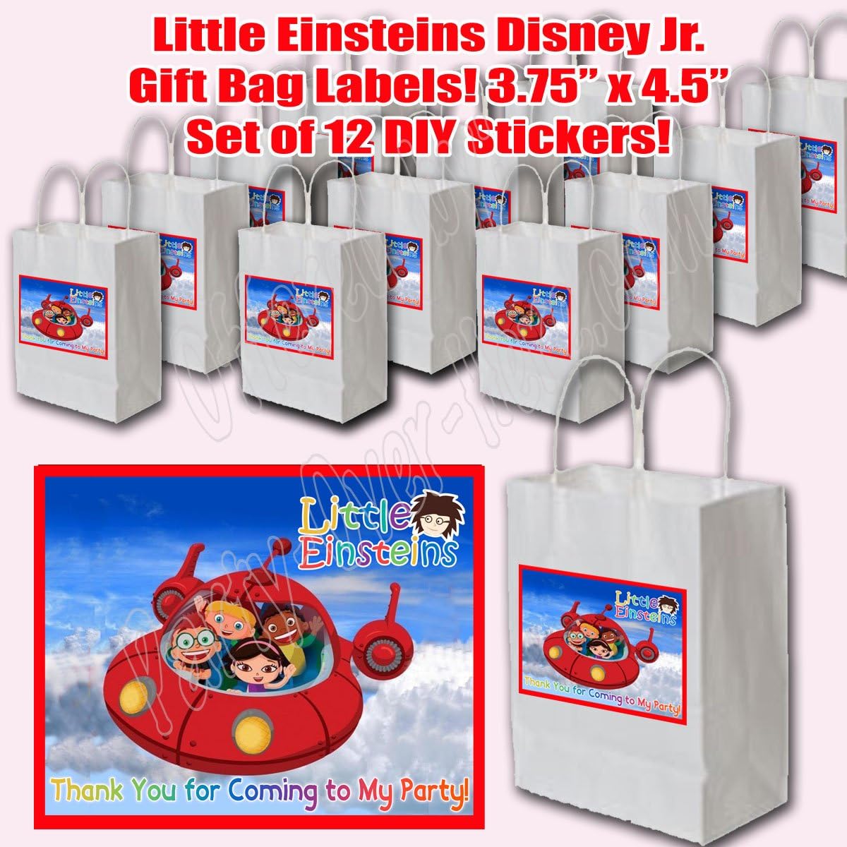 Party Over Here Little Einsteins Sticker Labels Favors Supplies Decorations Gift Bag Label Stickers ONLY 3.75" x 4.75" -12 pcs