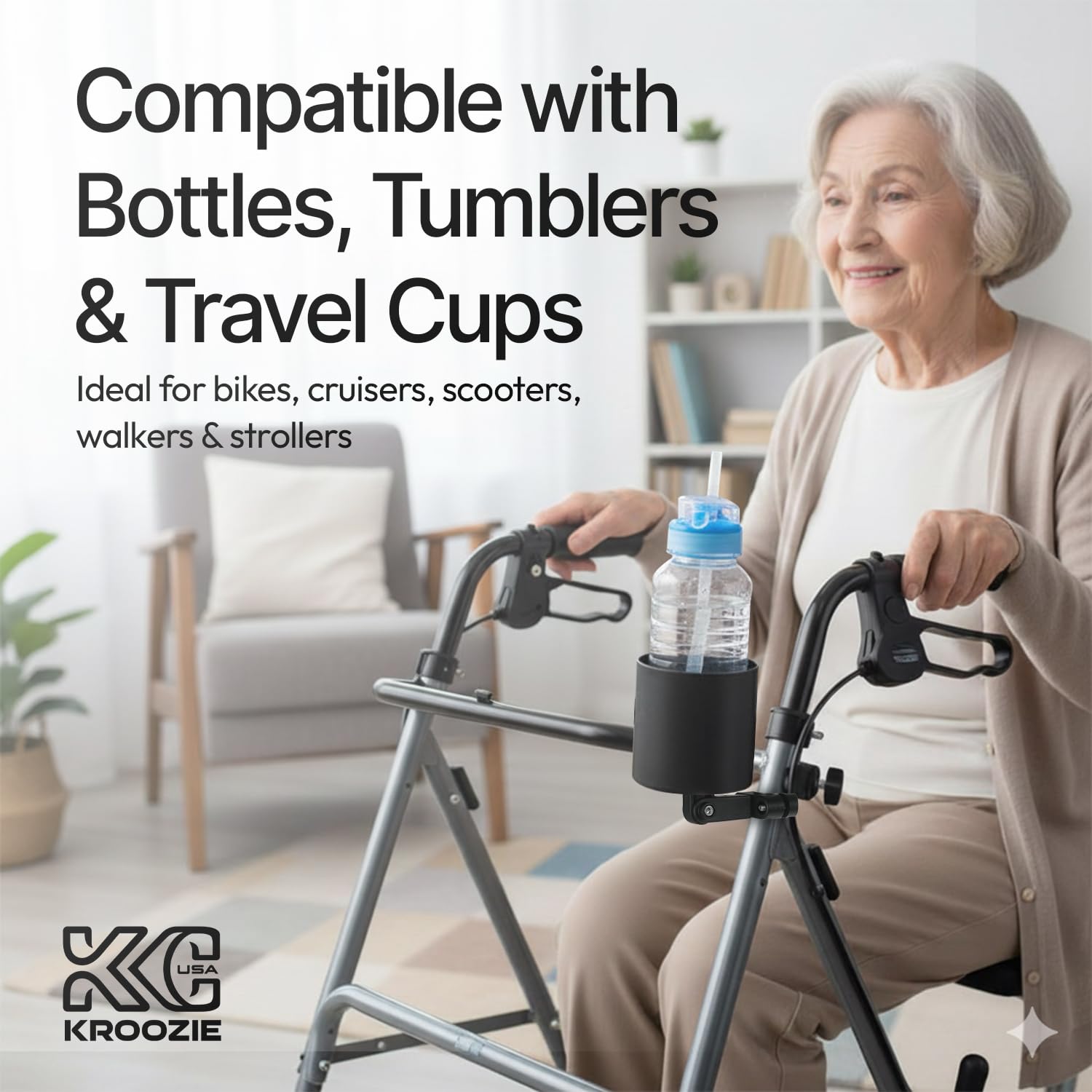 (Flat Black) - Kroozie Kroozercups Deluxe 2.0 Bicycle Cup Holder