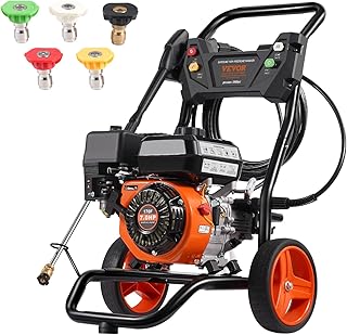 VEVOR Petrol Pressure Washer, 3400 PSI 2.6 GPM, Patio Cleaner 10L/min with Aluminum Pump, High Pressure Gun & Extension Rod, 5 Nozzle Set, for Cars, Fences, Homes, Patios, Vertical