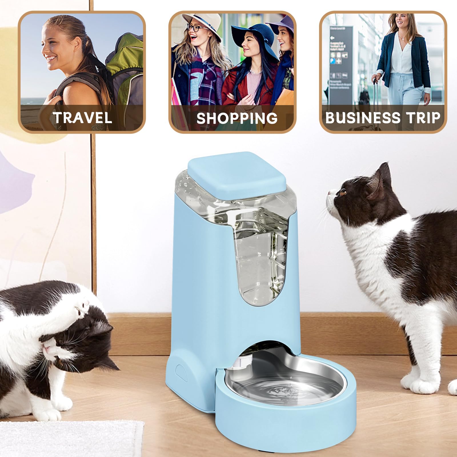 Comedero automático para gatos y dispensador de agua con cuenco de acero inoxidable, comedero de alimentos por gravedad para perros y bebederos para mascotas pequeñas y medianas, cachorros, gatitos, 1