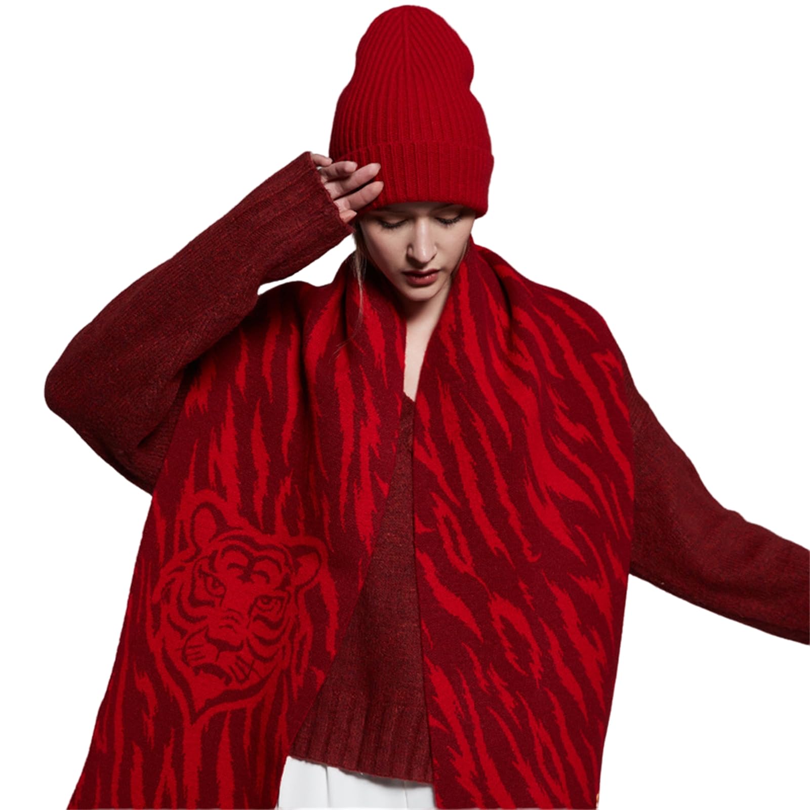 Cappello Lavorato a Maglia Cappello Cinese di Lana Rossa A Maglia La Circonferenza della Testa Grande Cappelli da Uomo