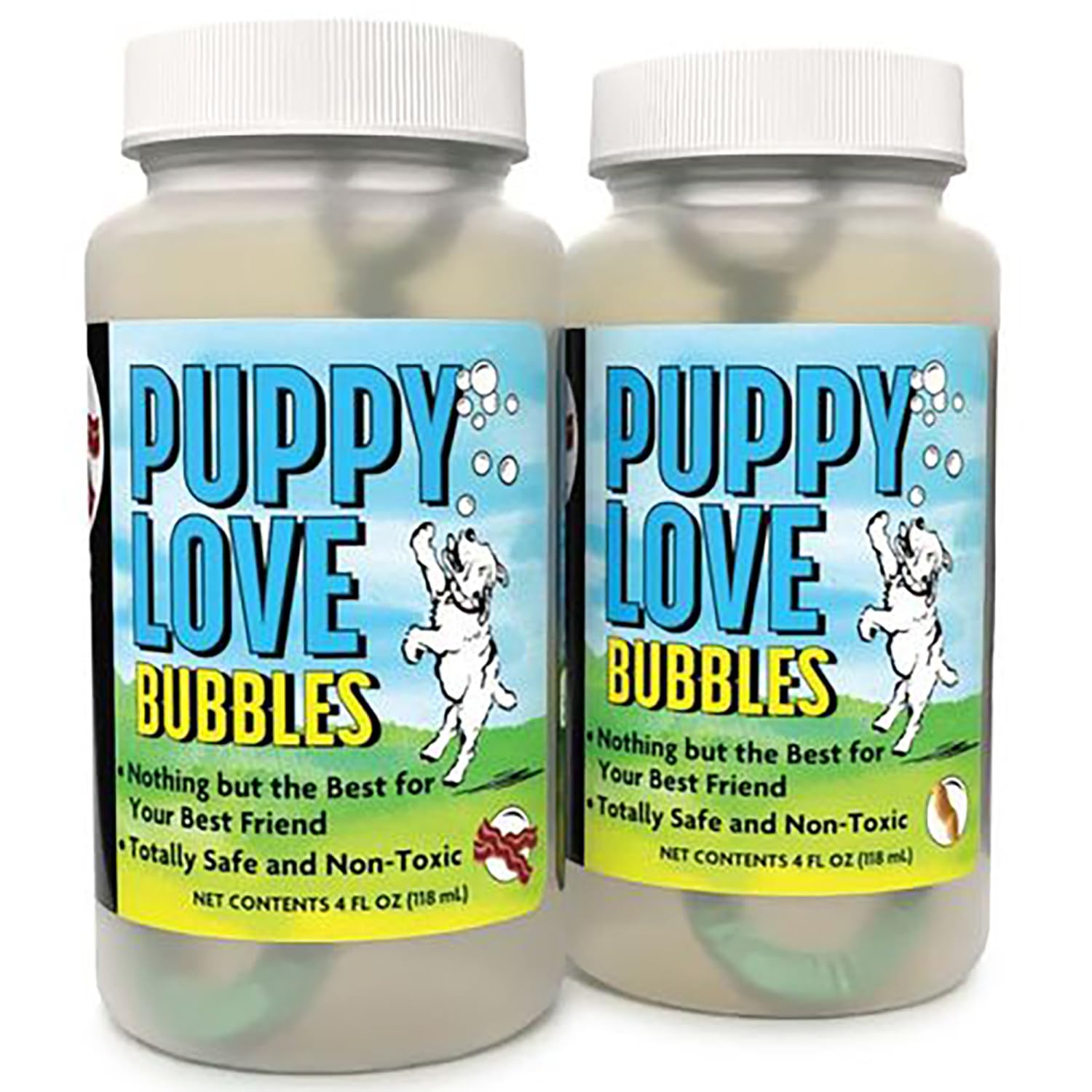 Puppy Love Bubbles, Peanut Butter & Bacon Scented Bubbles 4oz. Bottle-2 Pack Combo (1 Peanut Butter/1 Bacon) for Dogs