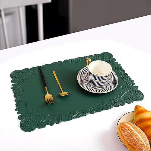 Miniatura 2 de Juego de 6 manteles individuales para interiores, de piel sintética, color verde, lavables, resistentes al calor, antideslizantes, ecológicos,