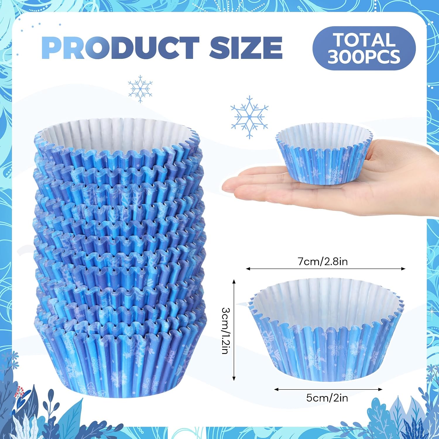 Reallnaive 300 Pcs Cupcake Liners Paper Baking Cups Muffin Cupcake Wrappers for Cakes Baking Ice Cream Dessert Cheese Wedding Birthday Party Supplies(Snowflakes Style)