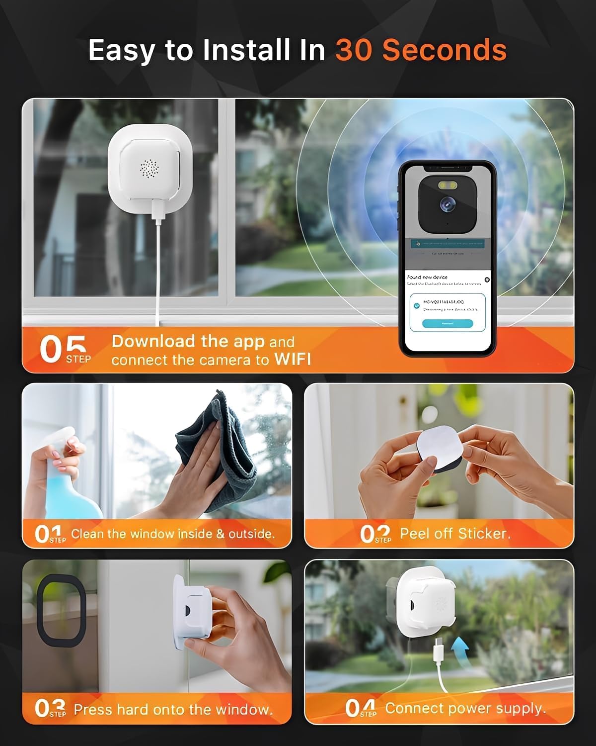 2K Fensterkamera Innen für Außenüberwachung, 3MP WLAN Kamera 2.4G/5G, KI Farb-Nachtsicht, Anti-Glare, PIR Bewegungserkennung, 24/7 Aufnahme, Alexa Kompatibel, Einfache Montage ohne Bohren, Weiß