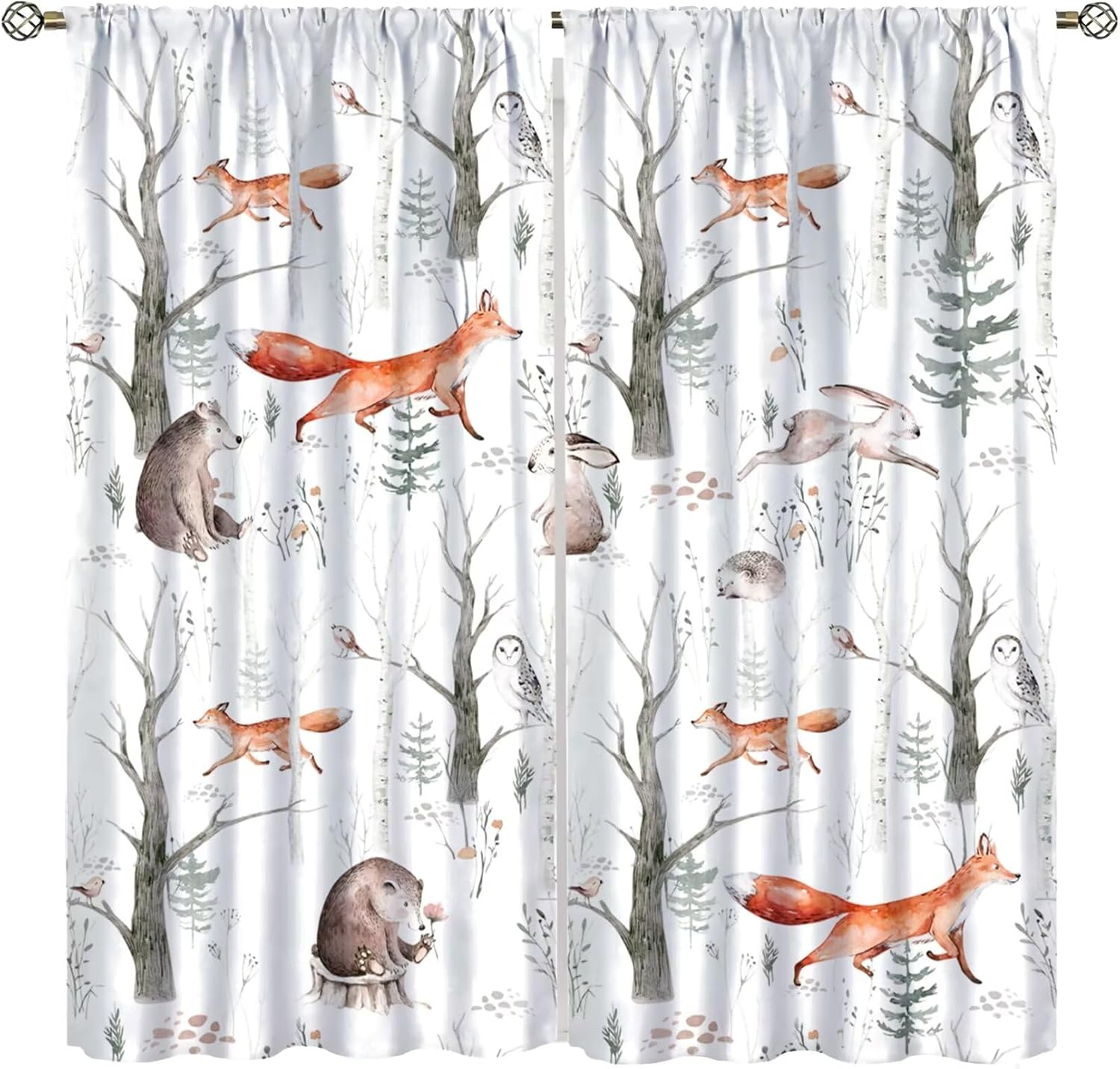 Kids Cartoon Animals Curtains Rod Pocket Woodland Jungle Forest for Baby Boys Bedroom Decor Children Nursery Girls Playroom Window Drapes Fabric Set 2 Panels,52x84 Inches