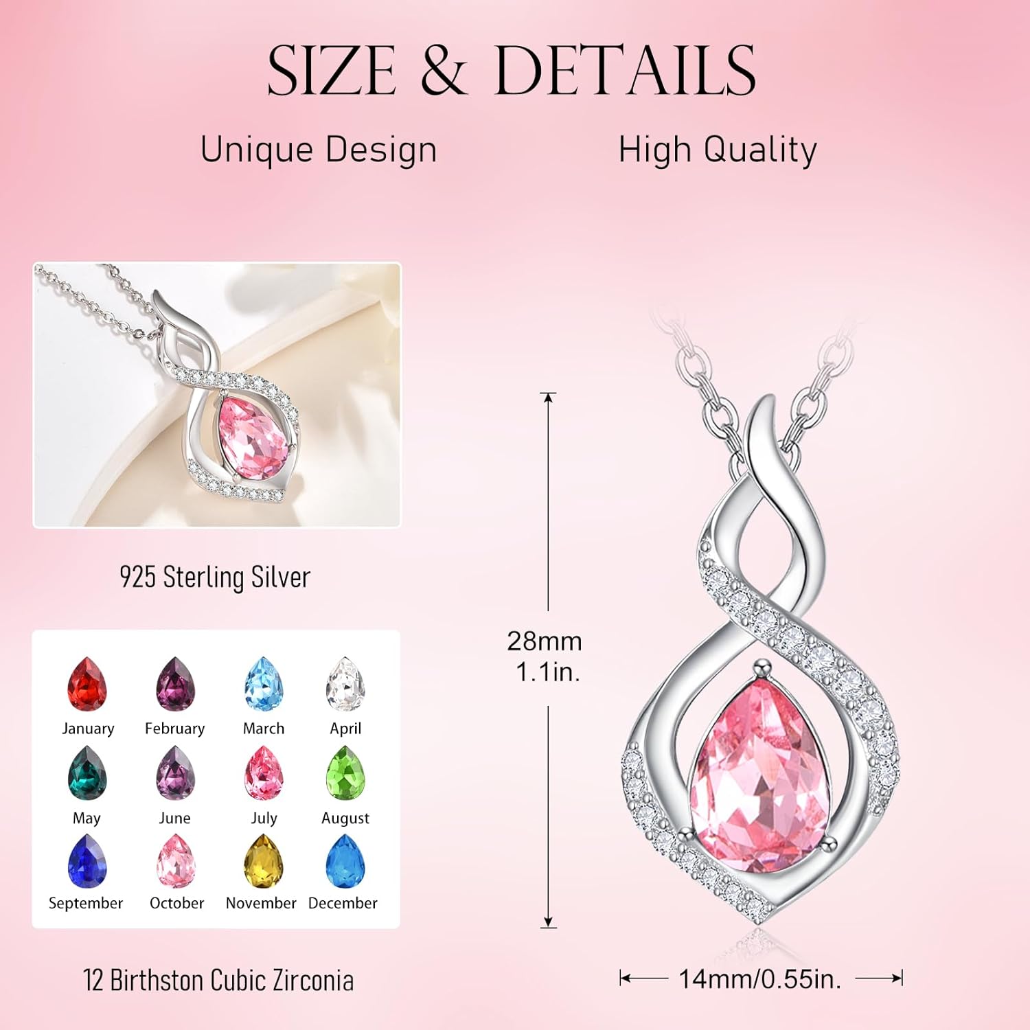 AENEAS Infinity Birthstone Necklace for Women Sterling Silver Infinity Teardrop Pendant Forever Love Jewelry Gift for Birthday Anniversary Christmas - Image 3