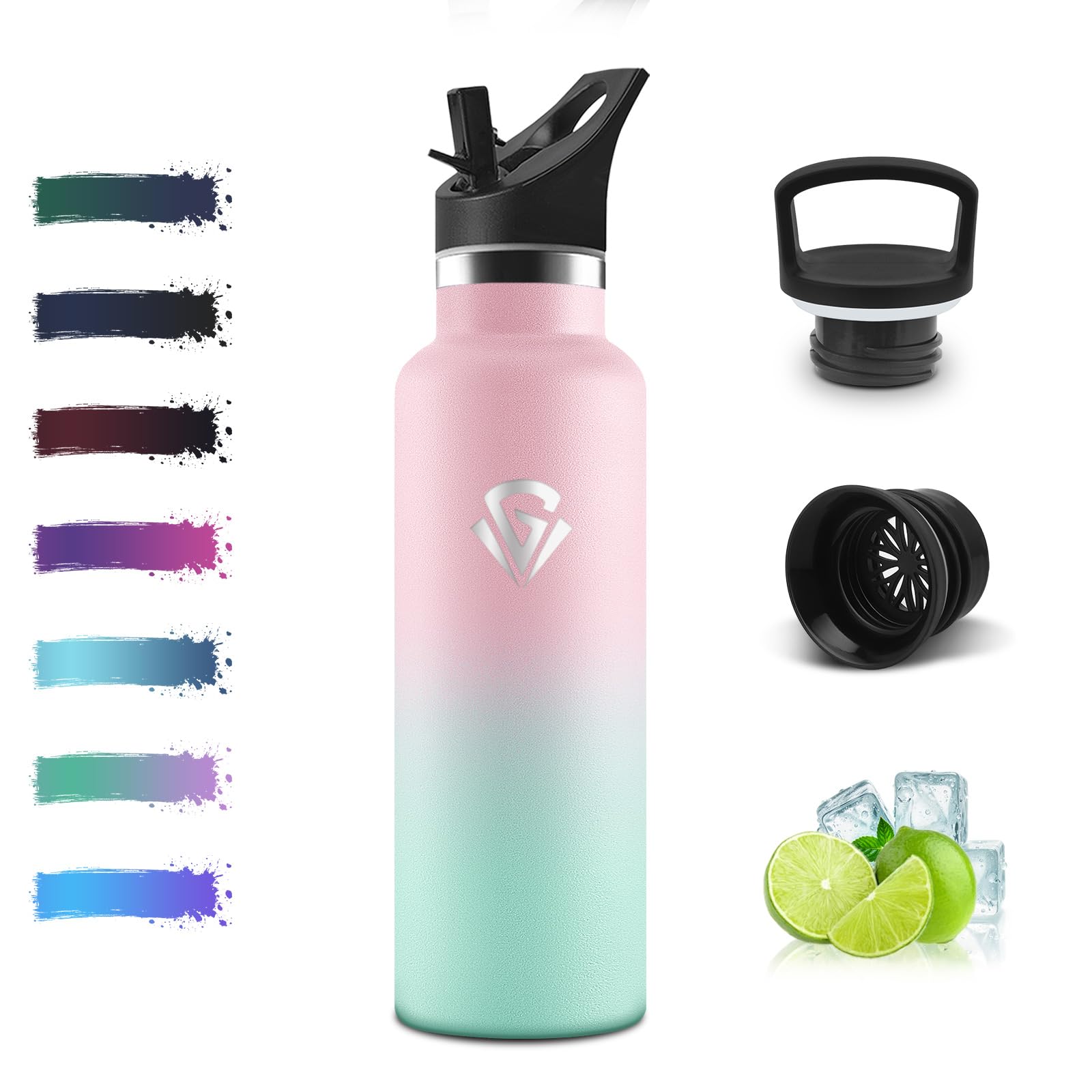 Mulbijeo Drinking Bottle 750 ml, BPA-Free, Stainless Steel, Leak-Proof Insulated Flask, Double-Walled, Thermal Mug with Straw, Reusable, Thermos Flask, Suitable for Carbonated Drinking