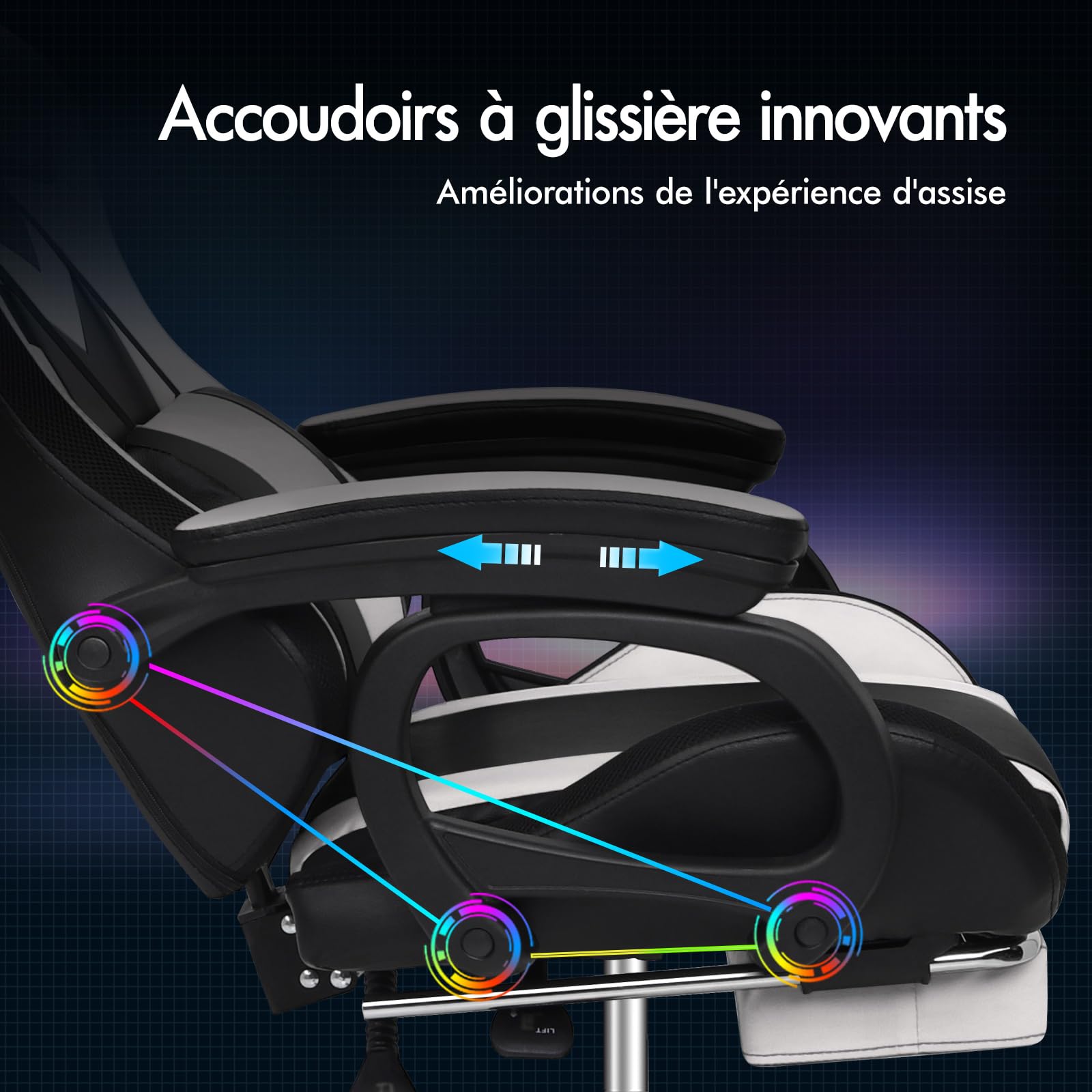 ALFORDSON Chaise de jeu LED Racing avec éclairage RVB 12 couleurs, chaise de massage avec support lombaire et repose-pieds, en polyuréthane, blanc