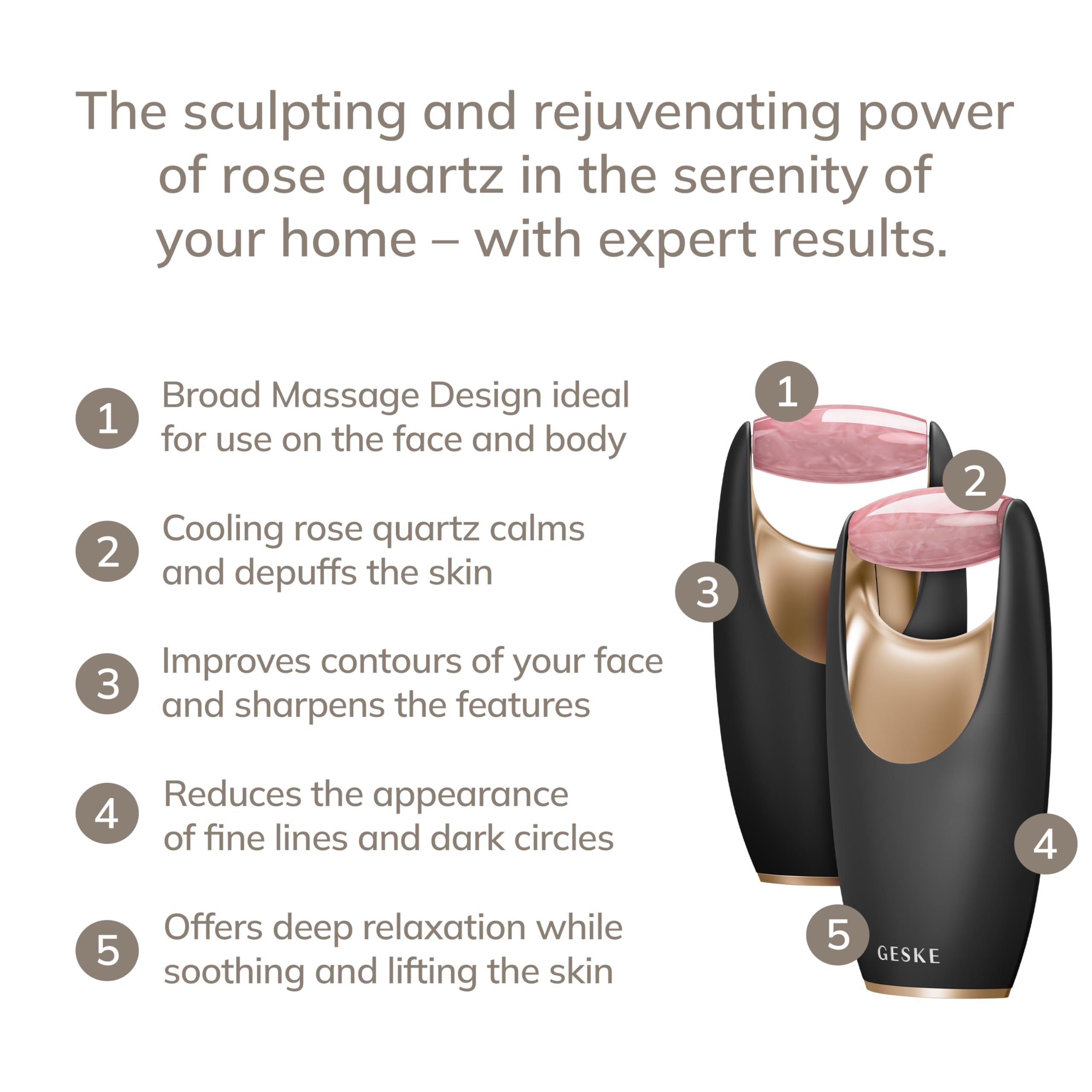 GESKE Rose Quartz Roller | 5 in 1 | Face Yoga | Aus Rosenquarz