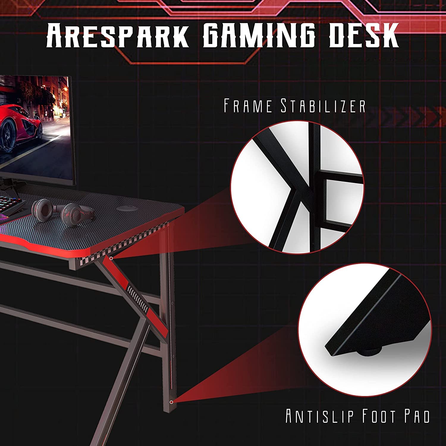 Gaming Desk with LED Lights, Arespark 47" Home Office Tables Ergonomic