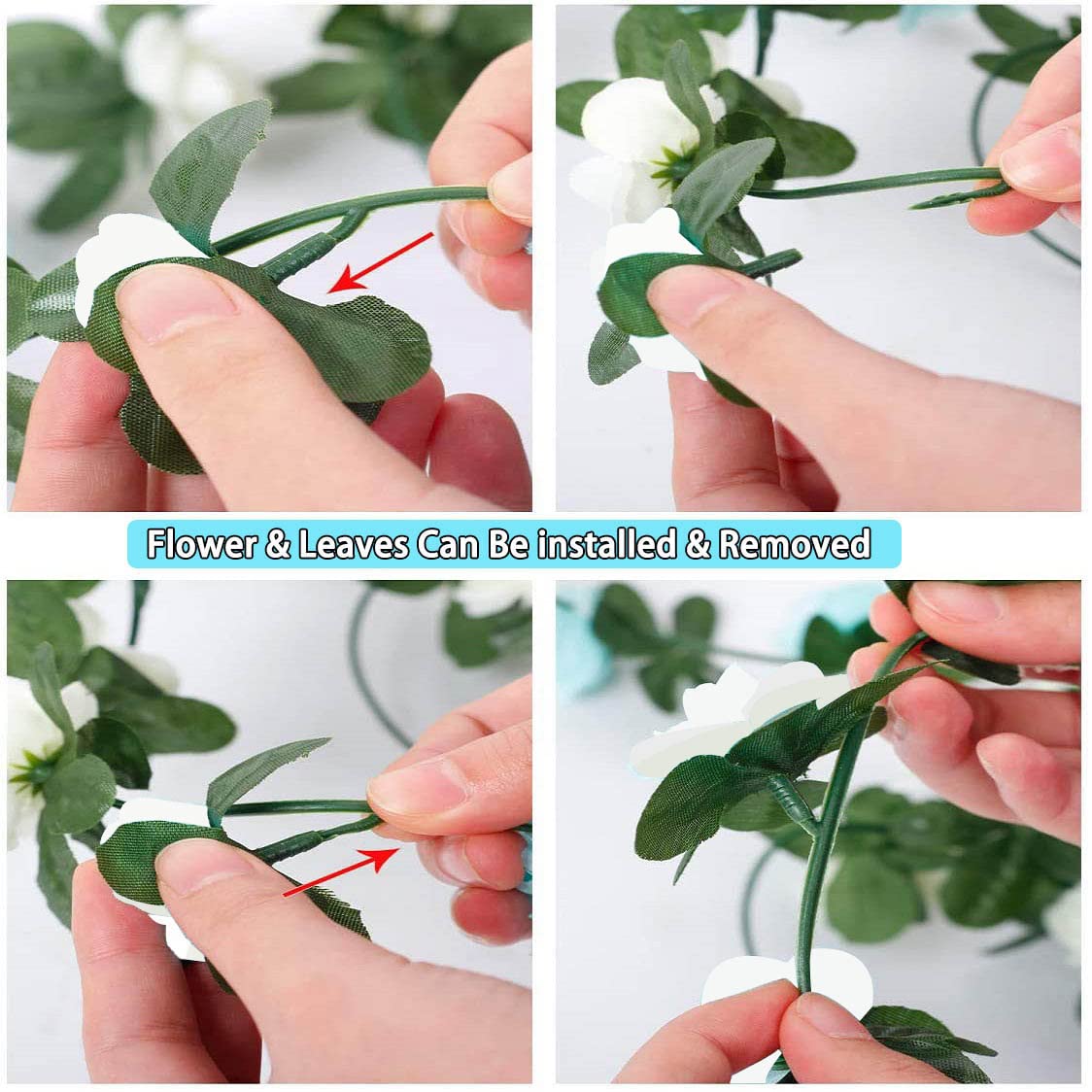 Flores falsas – 4 plantas artificiales de vid de rosas de 32.8 pies para colgar hiedra rosa para el hogar, hotel, oficina, boda, fiesta, jardín, decoración artística (blanco) 6