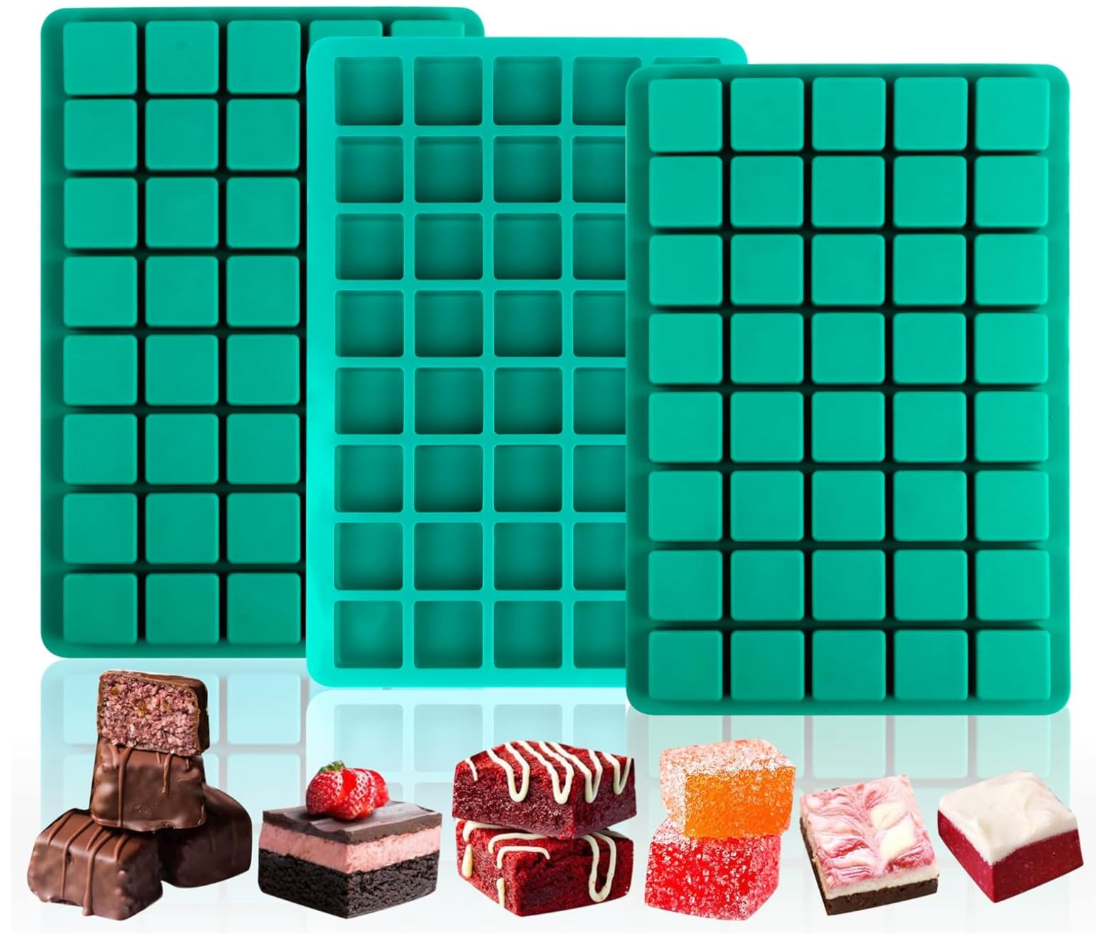 XoeLLe 3 PCS 40 Cavities Chocolate Moulds Silicone, Square Ice Cube Moulds, Ice Cube Tray Silicone, Square Mould Whiskey Ice Tray, Bite-Size Brownie Pan for Making Candy Ice