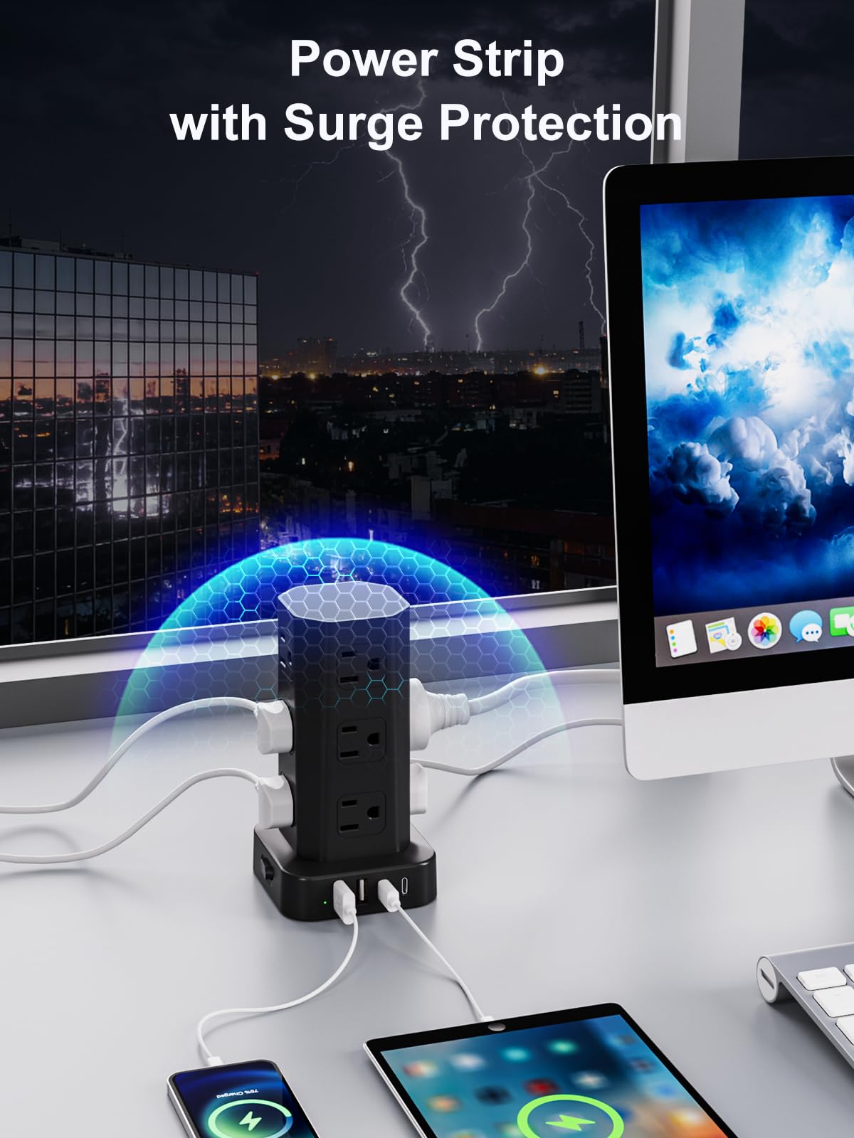 Power Strip Tower Surge Protector - 12 Outlets + USB -8