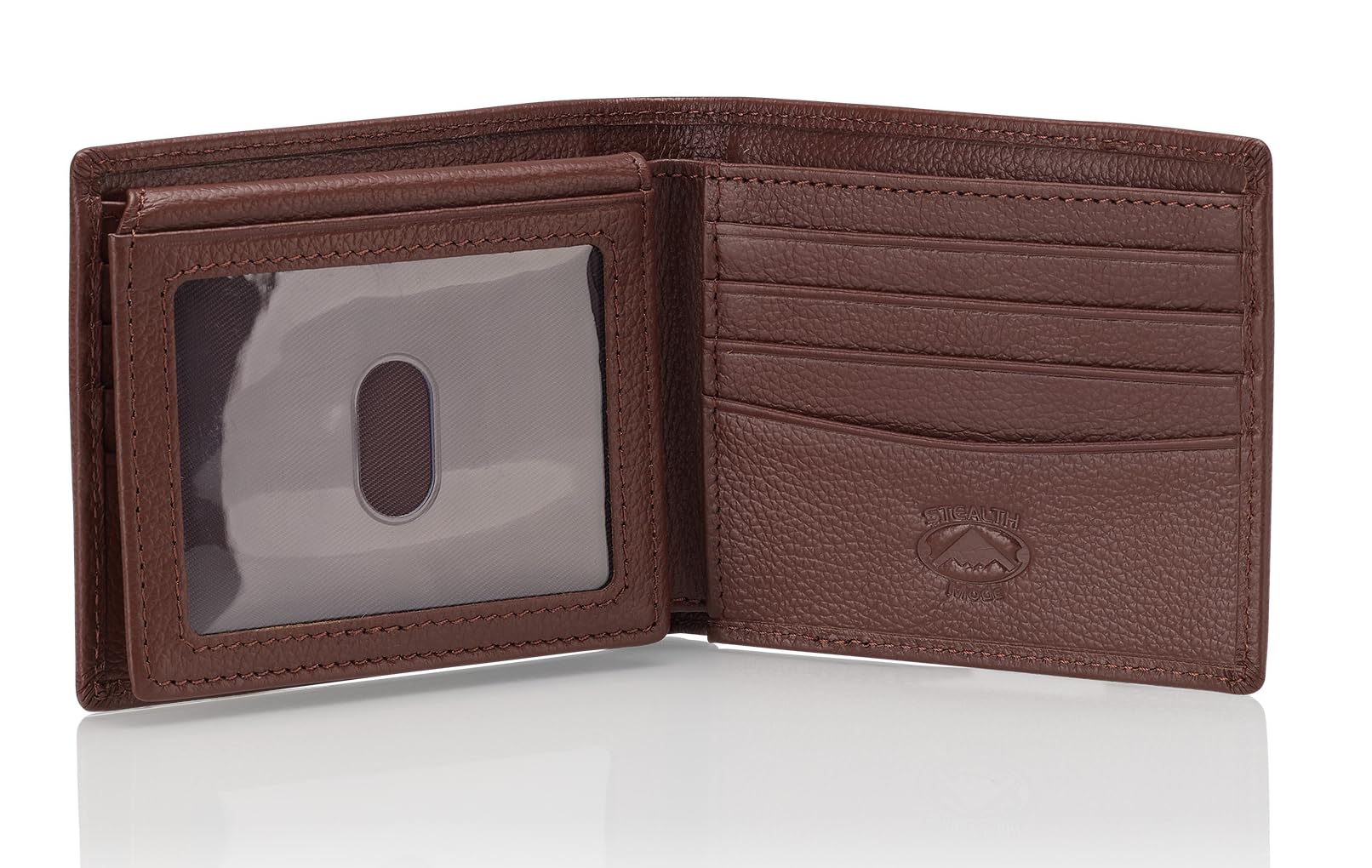 Stealth Mode Leather Bifold Wallet for Men With ID Window and RFID Blocking