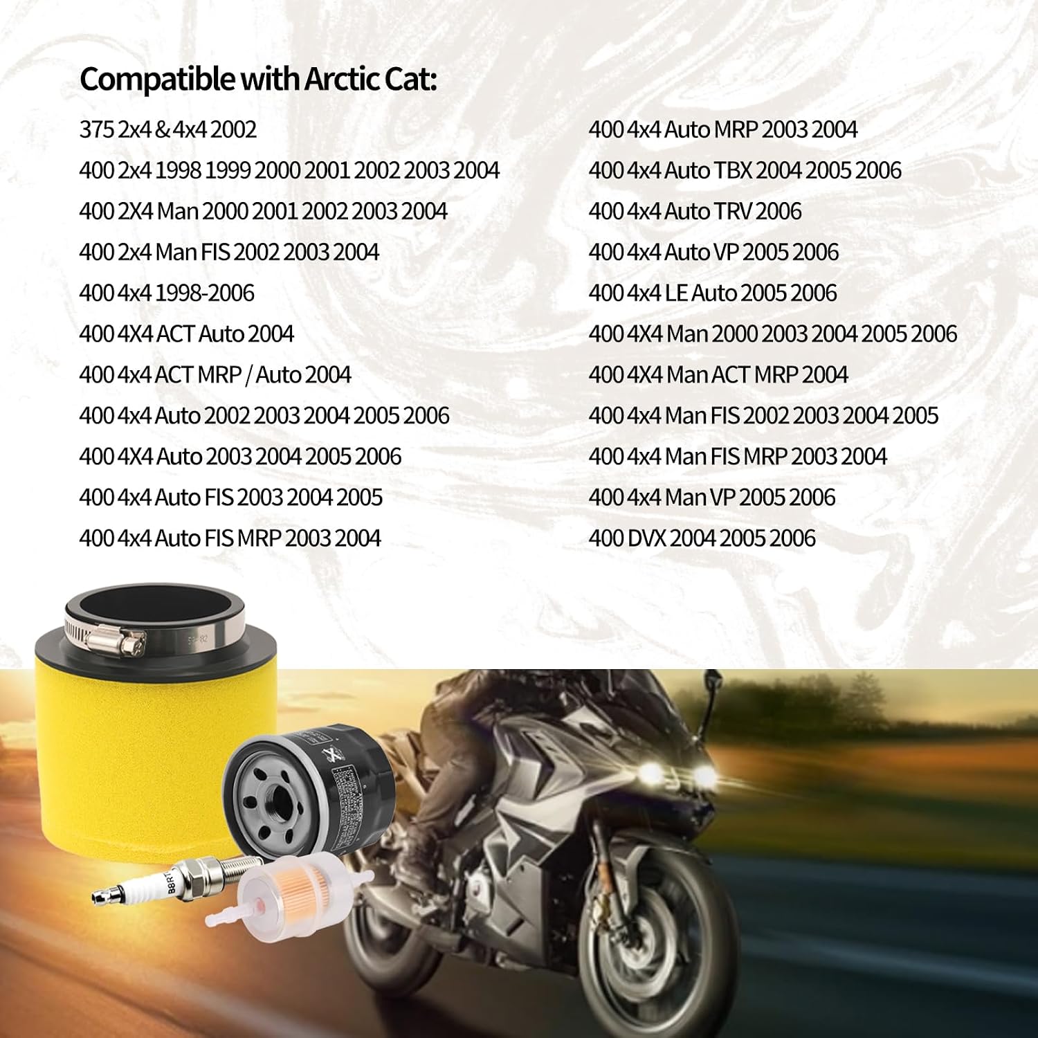 0470-391 Air Filter + 0436-146 Oil Filter + Fuel Filter + Spark Plug Compatible with Arctic Cat 400 DVX 2004-2006 400 FIS 2X4 Auto 2003 454 Bearcat 4x4 1996-1998 500 4x4 Man FIS 2002 0470-322