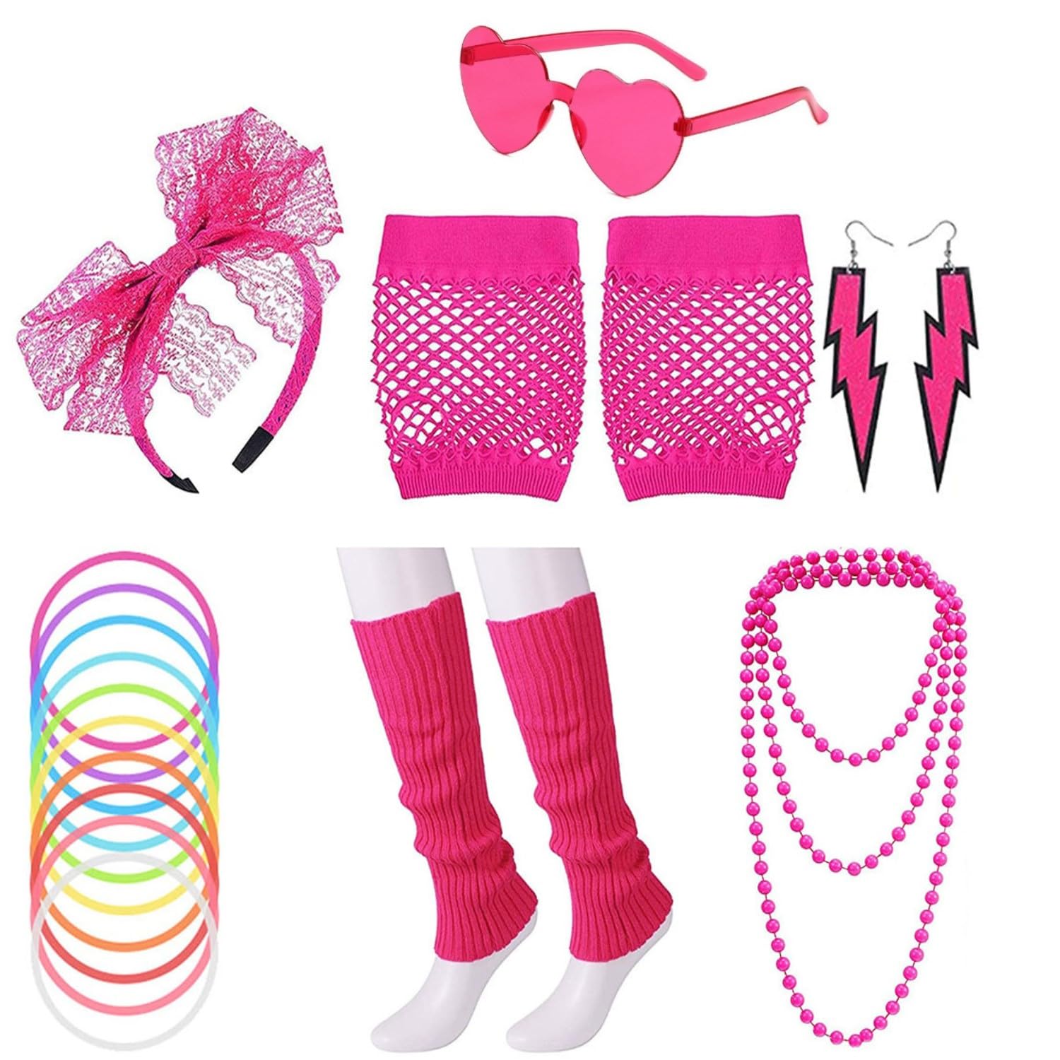 Miliocry 80S Fancy Costume Accessories Headband Errings Fishnet Gloves Necklace Bracelt Leg Warmers sunglasses Party Outfit