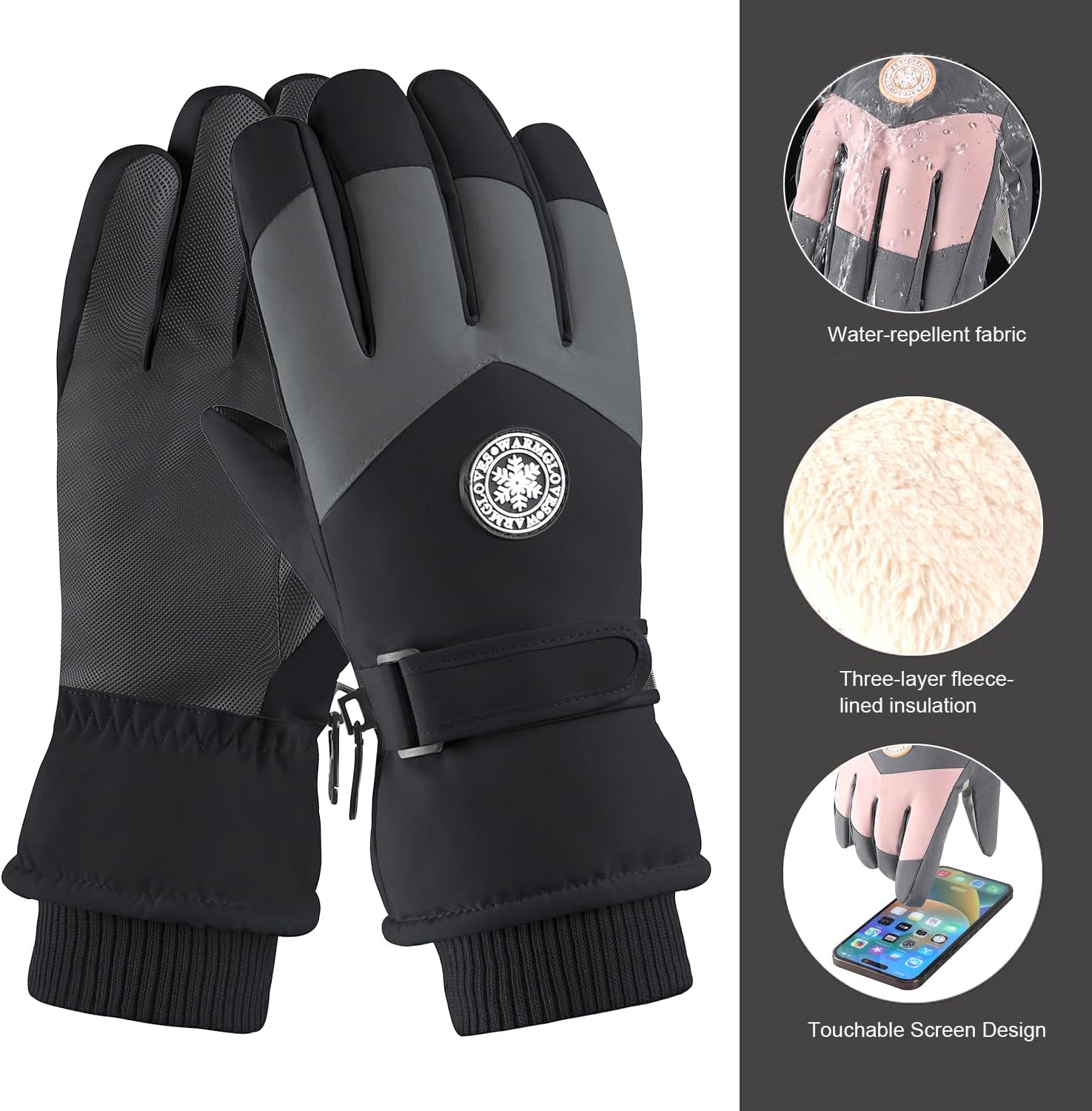 Winter Snow Ski Gloves for Women Men Waterproof for Extreme Cold Weather, Insulated Windproof Gloves for Outdoor Use - Image 7