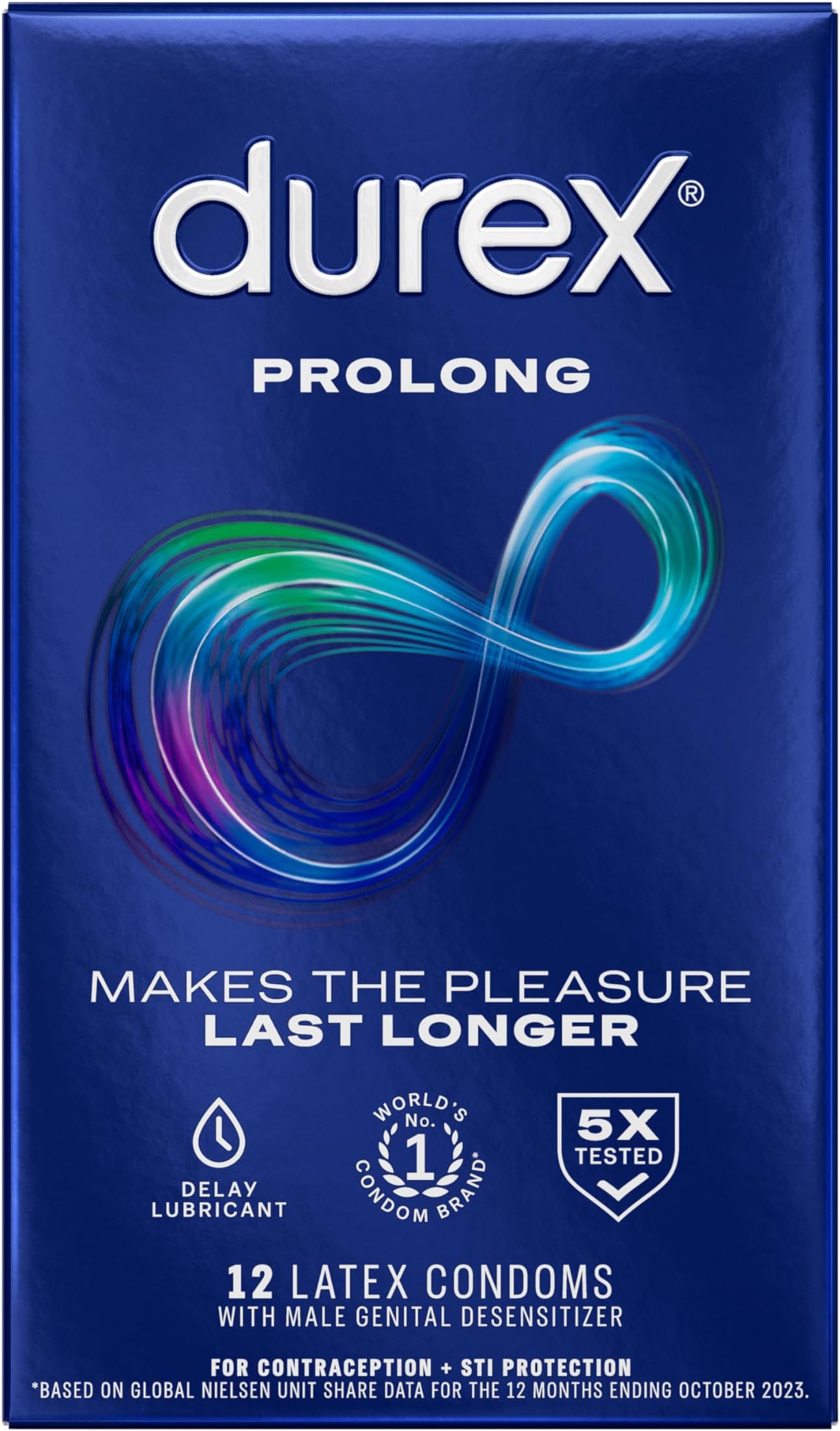 Prolong Condoms with Delay Lubricant, Ribbed & Dotted Condoms for Men, 12 count