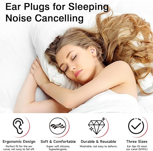 Miniatura 9 de Tapones para los oídos para dormir con cancelación de ruido, tapones de silicona reutilizables para reducción de ruido  6 puntas para los oídos en