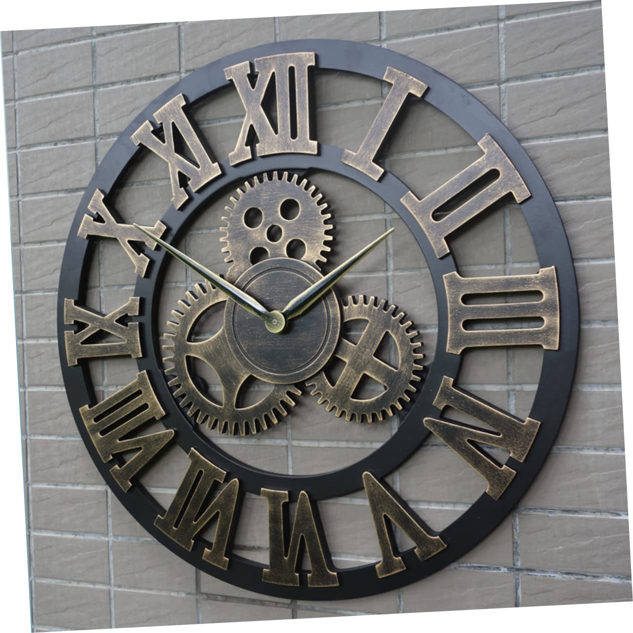 ABOOFAN Reloj de Pared Retro Decorativo de Estilo Industrial 34 Cm | Madera Dorada, 1 Pieza, Diseño Creativo Colgante, Formato de 34cm, Envío sin Batería