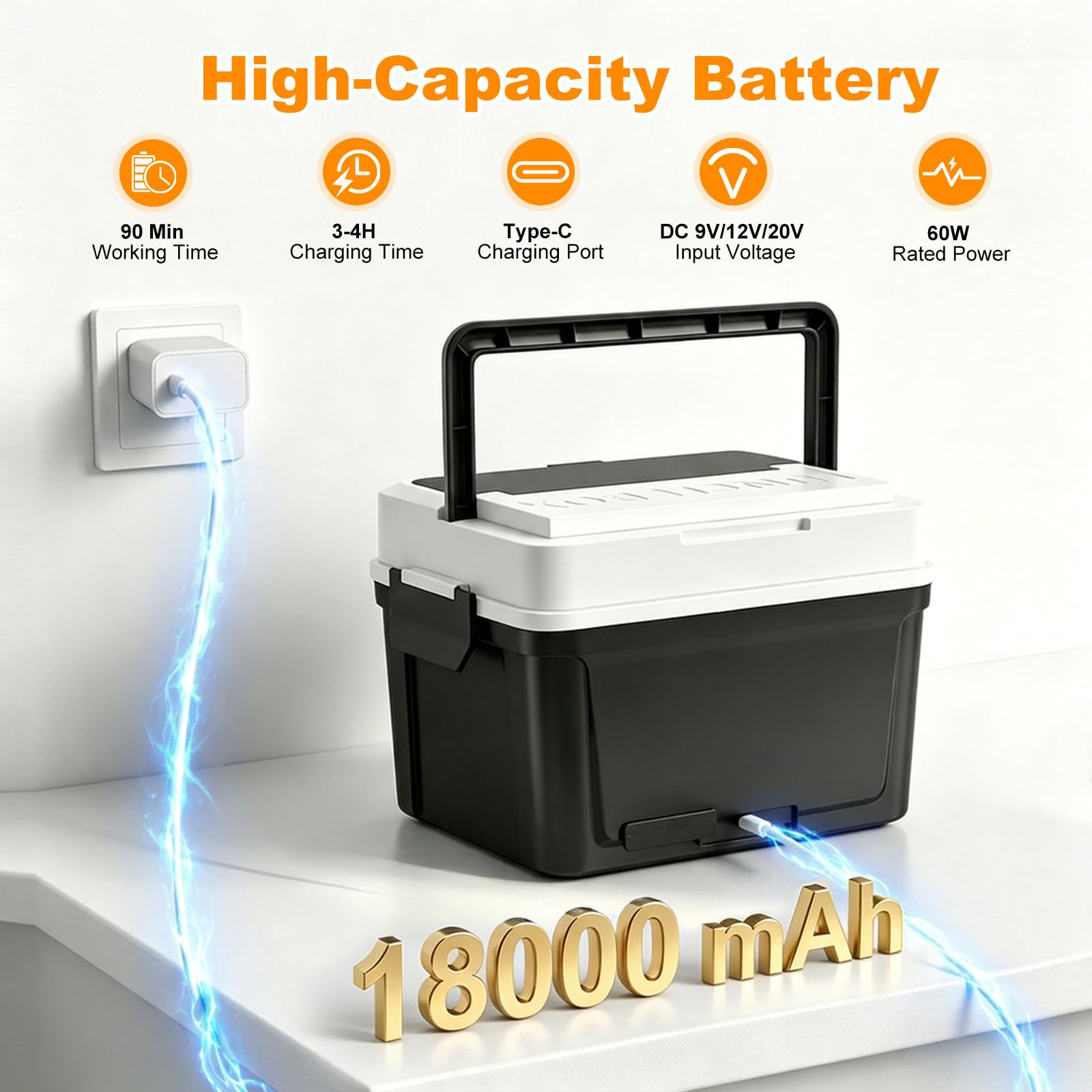 Fiambrera eléctrica de 1,5 L, inalámbrica, calefactable, de acero inoxidable, calentador de alimentos, con bolsa de transporte aislada, cuchara y tenedor para el trabajo, viajes, oficina