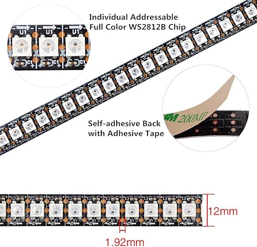 Miniatura 8 de WESIRI WS2812B Tira de luces LED 16.4ft 5M WS2812B 150LEDs Programable Individual Direccionable WS2811 Incorporado 5050 RGB LED Tira IP30 No