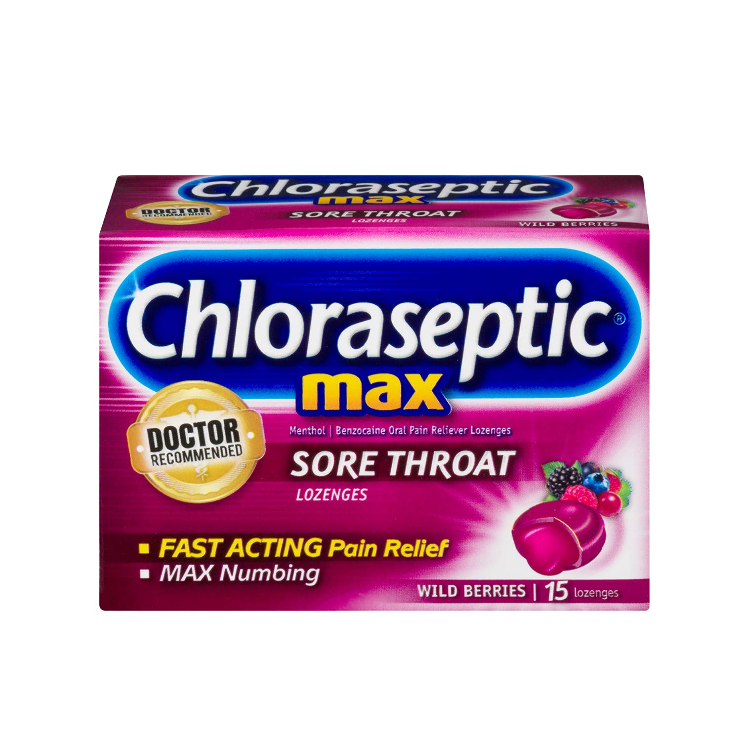 Chloraseptic Max Sore Throat Lozenges | Wild Berries | 15 CT | 1 Box