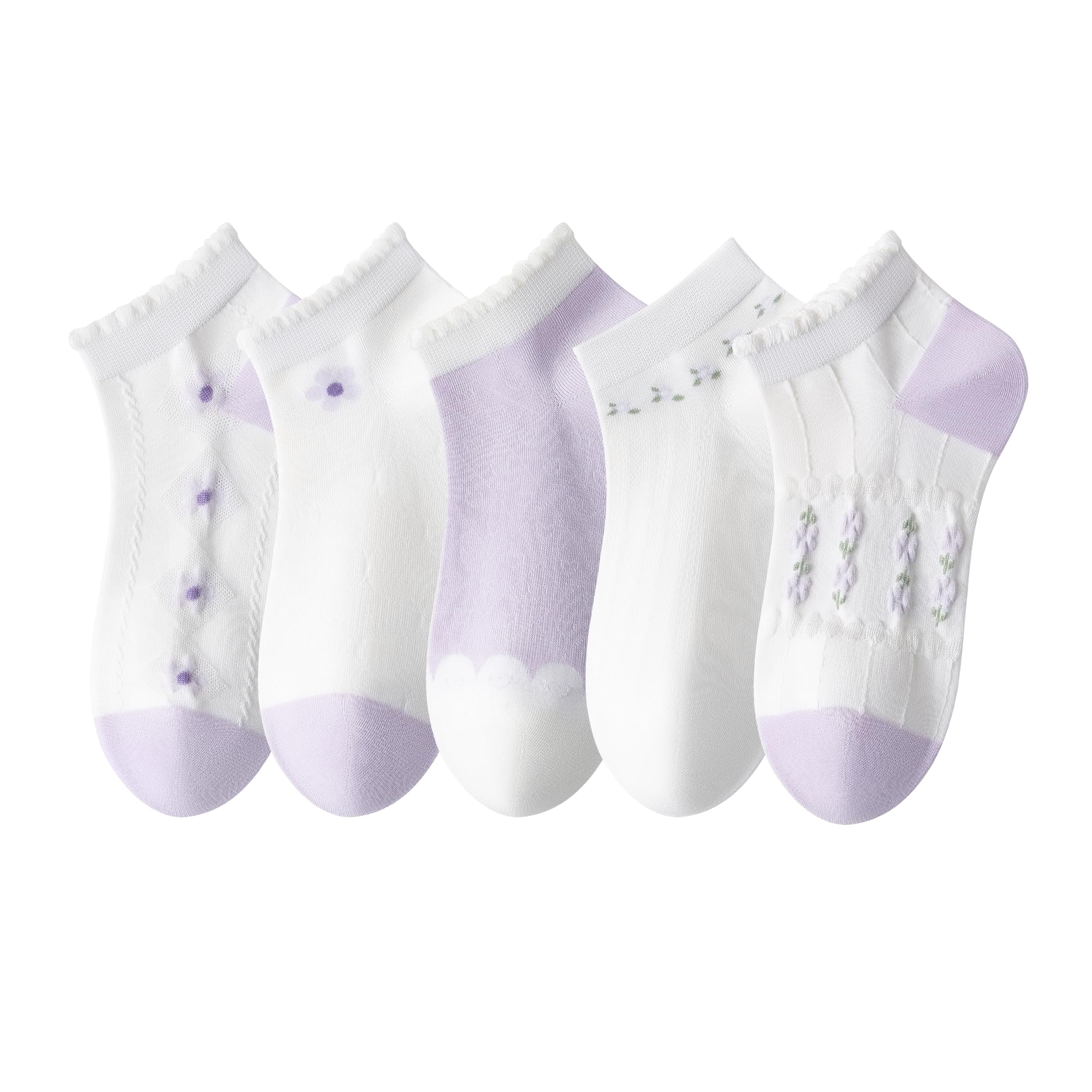 Calcetines de algodón peinado al tobillo para mujer, sin costuras, corte bajo, delgados, a la moda, estampados a rayas, lindos, 5 pares