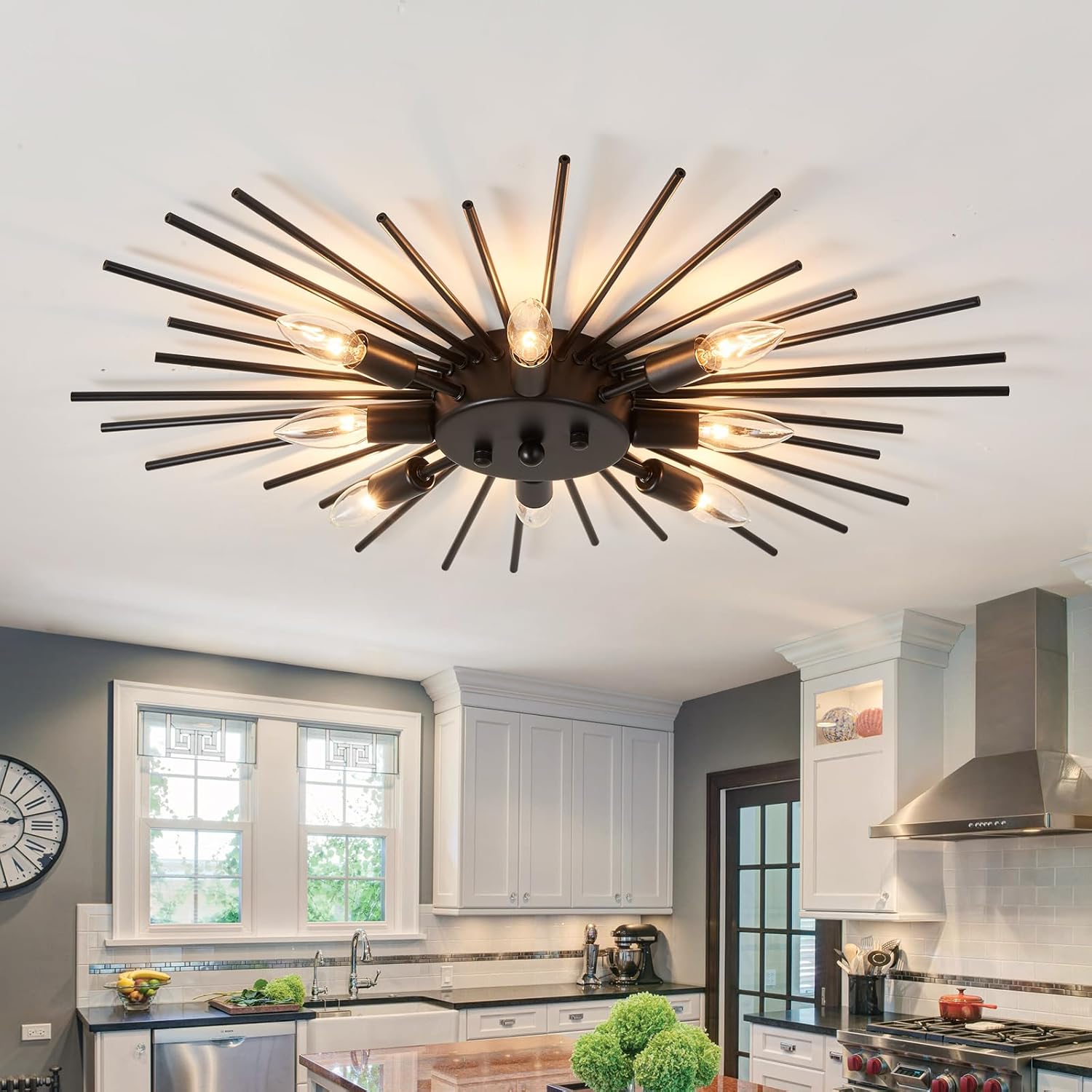 ZGLAOJT Semi Flush Mount 8 Light Ceiling Light Modern Metal Ceiling Lighting Black Light Fixture for Farmhouse Kitchen Dining Room Bedroom Hallway Living Room. ( Does not include spotlights )