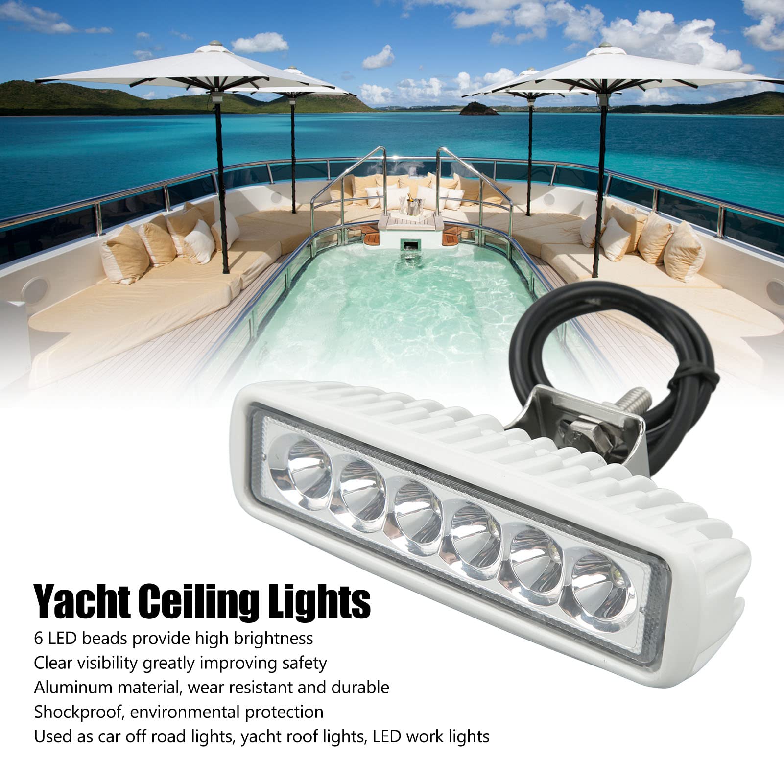 Faro da Lavoro a LED per Barche, da 12V a 24VDC Faro da Lavoro a LED per Barche IP67 Impermeabile Luce Brillante Antiurto per Auto Yacht Illuminazione Esterna (Luce bianca)