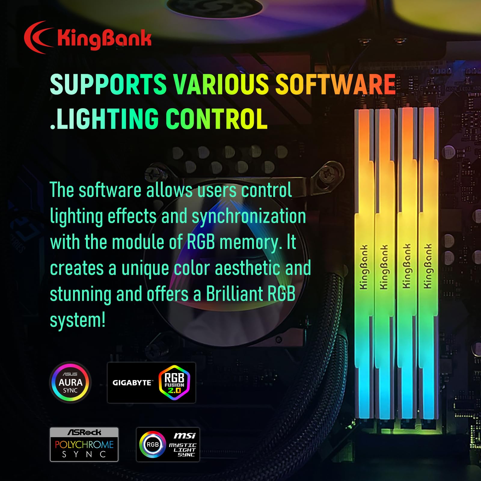 KingBank 16GB DDR4 3200MHz RAM - RGB Gaming Memory -7