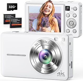 CAMKORY 4K 64MP Point & Shoot Digital Camera: Autofocus, Dual Camera, 16X Zoom, Anti-Shake, 32GB Card - Vlogging for Teens & Adults