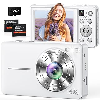 Digital Camera, 4K 64MP Cameras for Photography, Point and Shoot Digital Camera with Auto Focus, Dual Camera, Flash, 16X Zoom, Anti Shake, 32GB Card, Compact Vlogging Camera for Teens, Adults - Amazon product rated Grade B