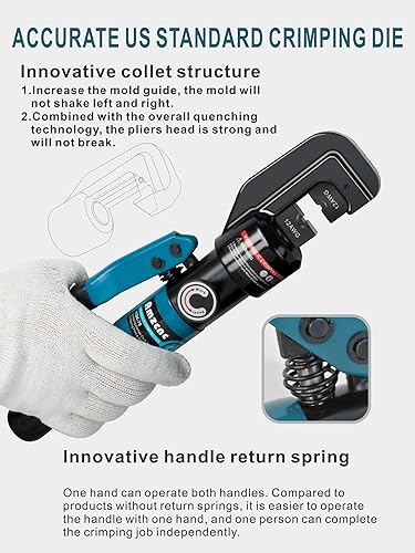 Miniatura 6 de AMZCNC Herramienta de prensado hidráulico con 9 juegos de troqueles estándar americano, kit de herramientas incluido (estándar US 12AWG a 20AWG)