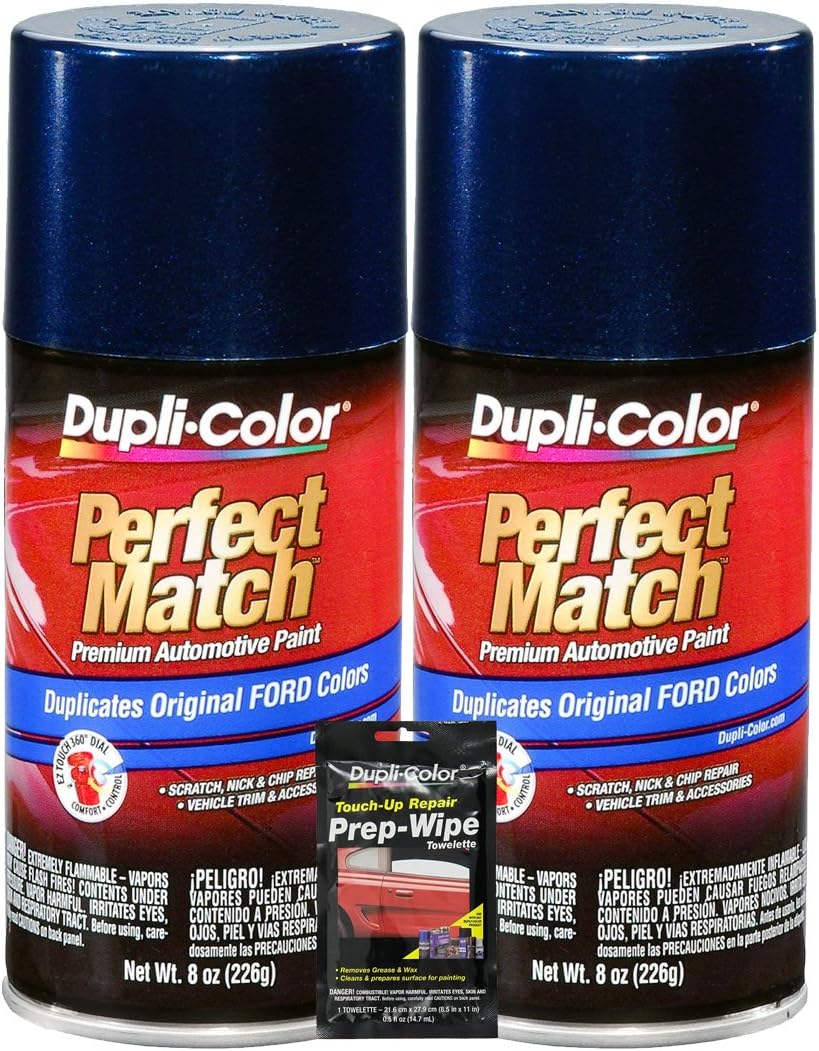 Dupli-Color Twilight Blue Metallic Exact-Match Automotive Paint for Ford Vehicles - 8 oz, Bundles with Prep Wipe (3 Items)