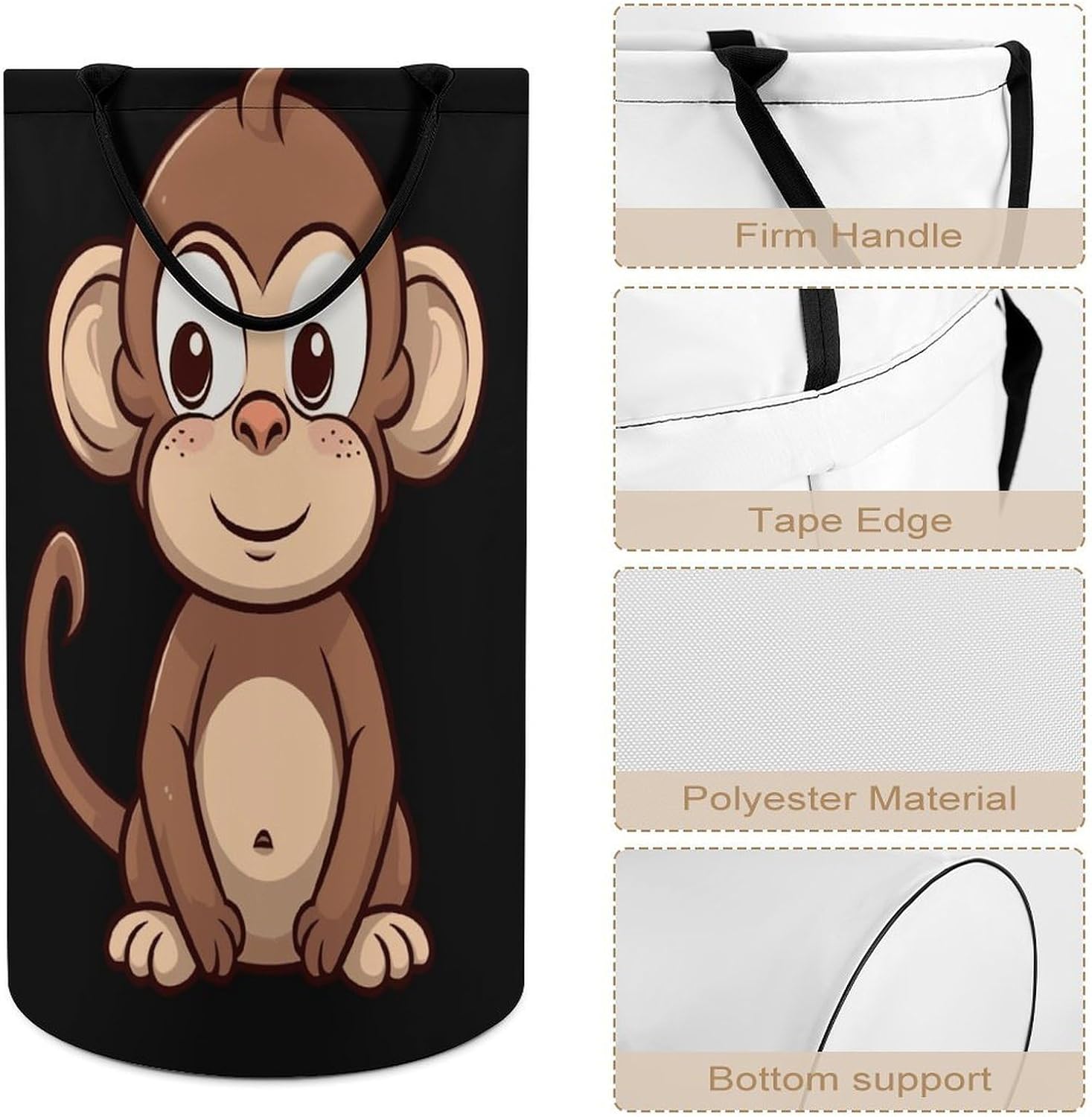 Cartoon Brown Monkey Laundry Basket Dirty Clothes Bin, Waterproof Laundry Hamper, Laundry Bag, Clothes Hamper Stands for Bedroom, Towels,Clothings image 4
