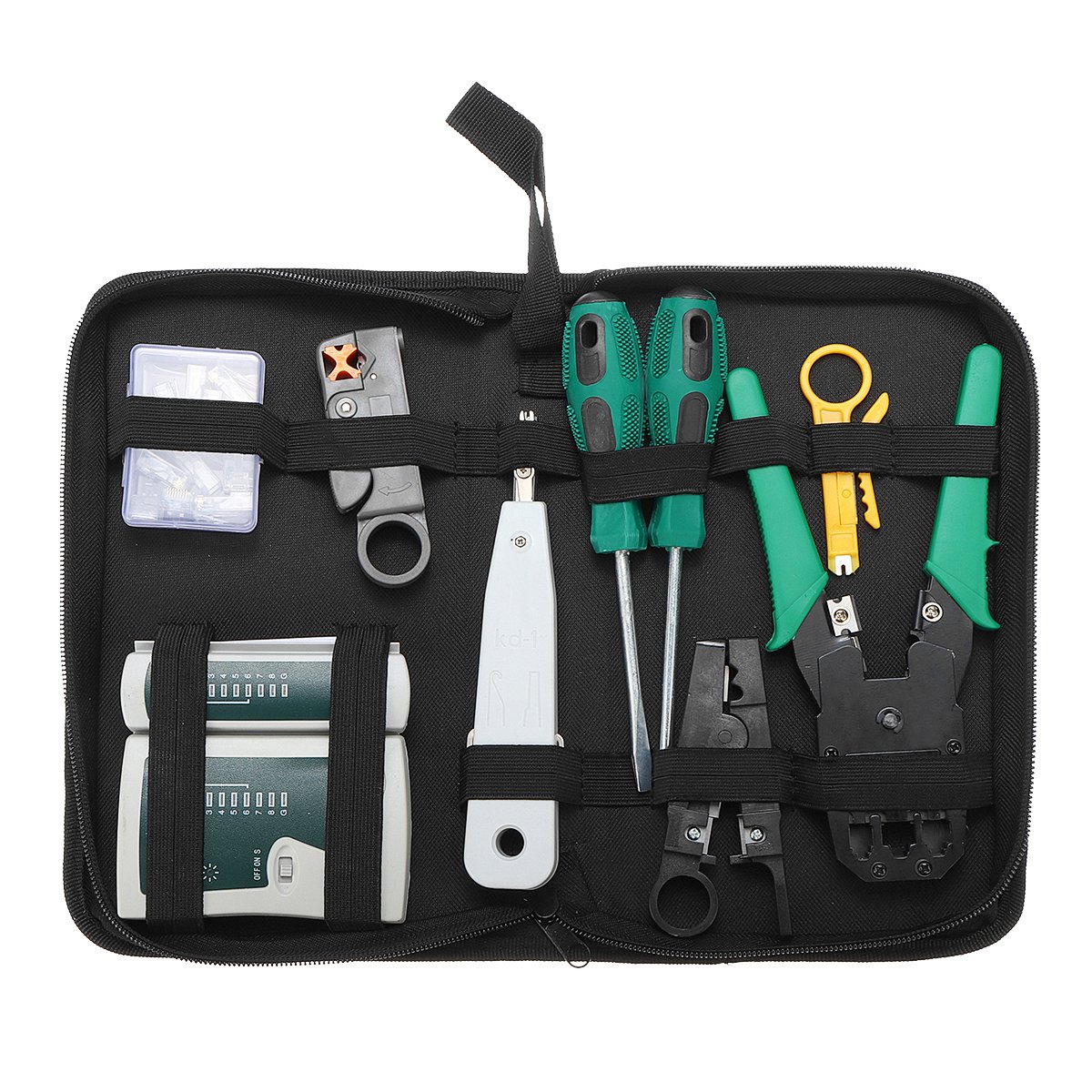 9Pcs Cat5 Rj45 Rj11 Lan Réseau Outil Kit Crimper Décapant Réseau Câble Testeur Kit De Sertissage